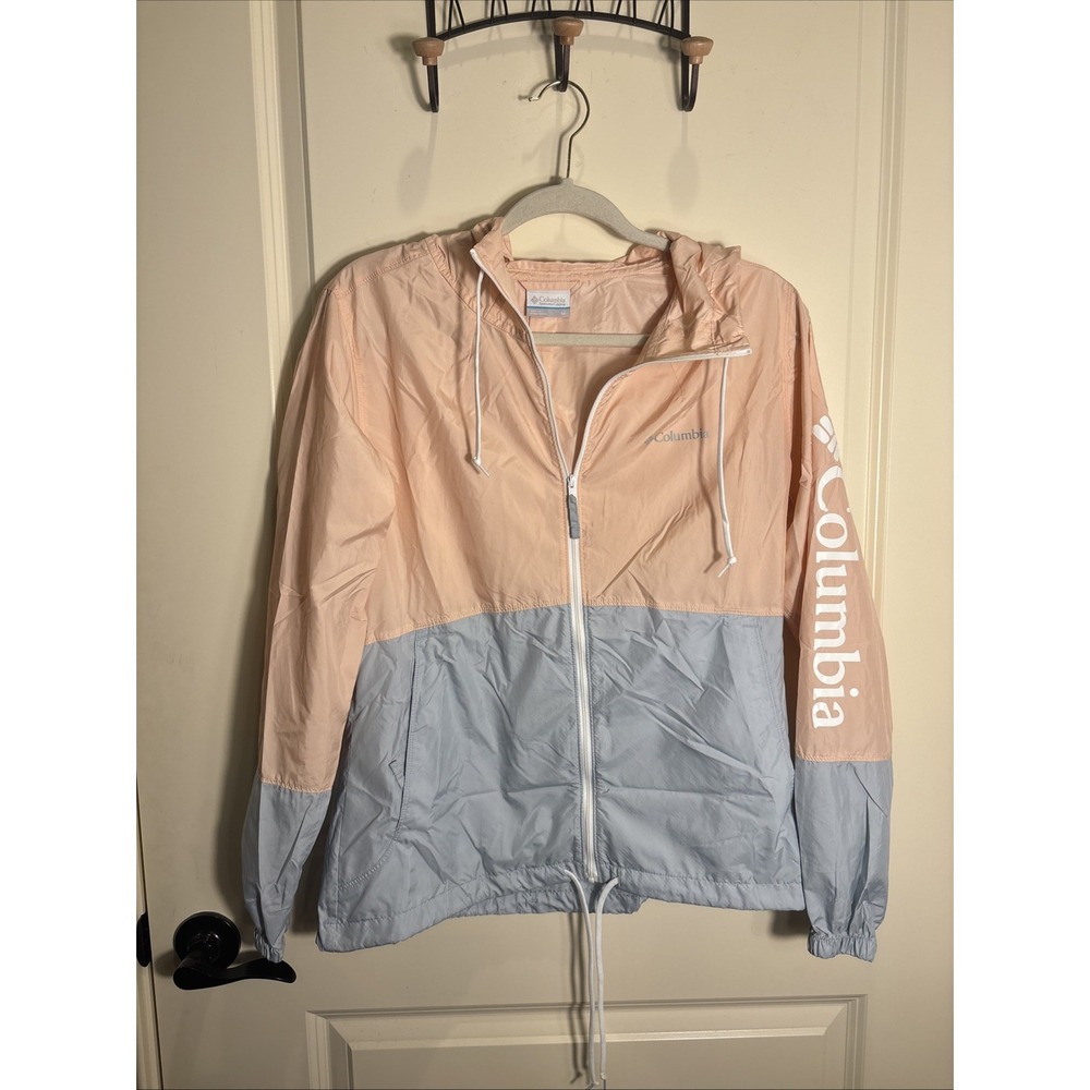Columbia Woman's Hooded Zip Front Lightweight 2-Tone Windbreaker Size Medium